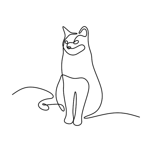 Cute cat pet oneline continuous handdrawn line art editable line
