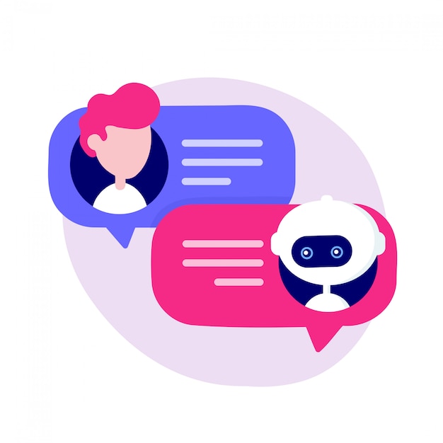 Cute chat bot chatting with man