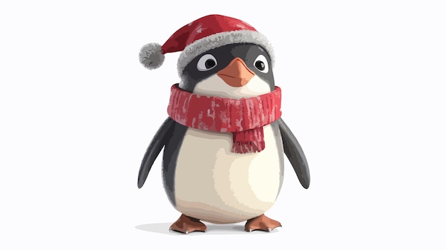Cute Christmas Penguin Vector Illustration on White Background