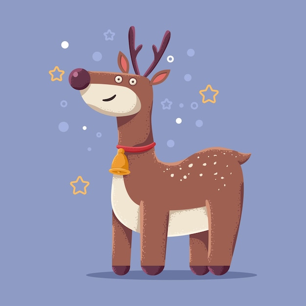 Cute Christmas reindeer vector cartoon character isolated on background.