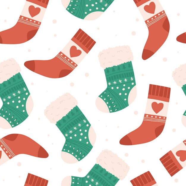 Cute Christmas seamless pattern with decorative socks