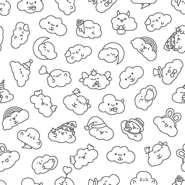 Cute cloud Seamless pattern Coloring Page