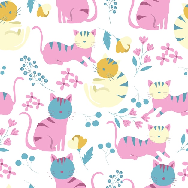 Cute Colorful Cat Seamless Pattern