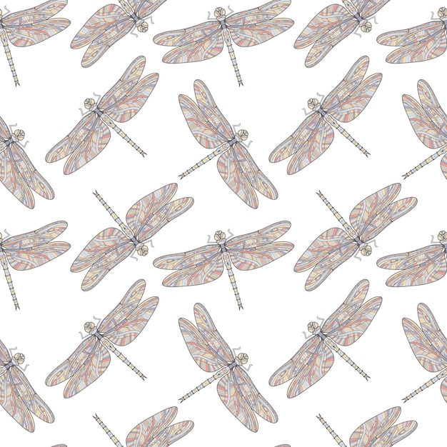 Cute colorful seamless pattern with dragonflies. Dragonfly nature wallpaper. Gentle wrapping paper. Insects and bugs decoration, texture for card, invitation, wedding, surface. Vector background.