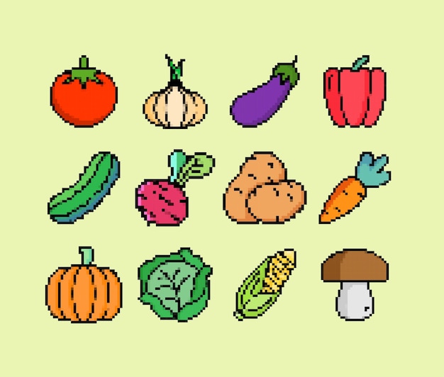 Cute Digital Pixel Art Vegetables