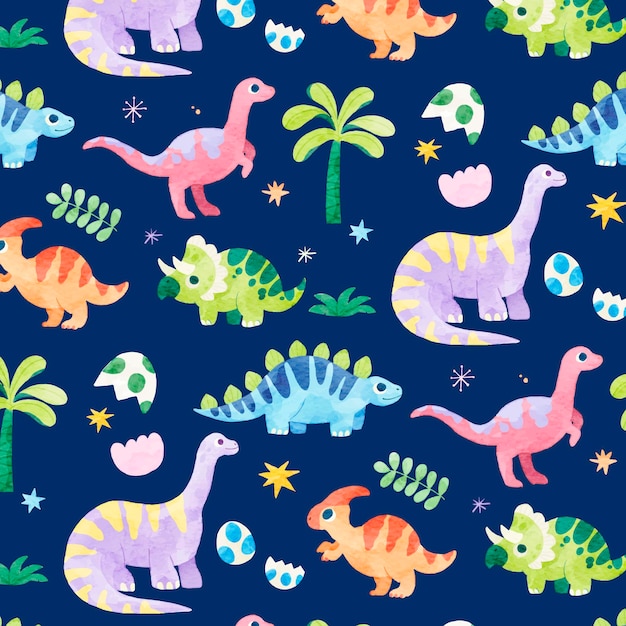Cute Dinosaurs Watercolor Pattern