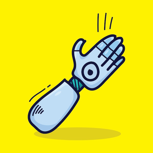 cute doodle hand robot. science icon concept. isolated premium vector.