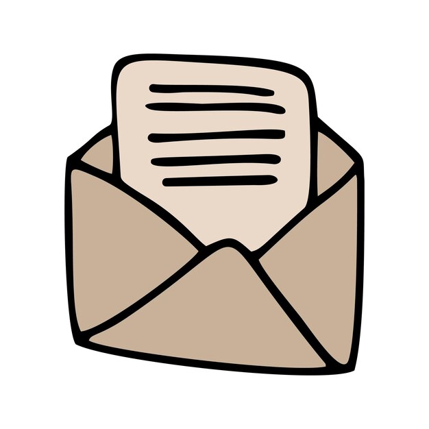 Cute doodle letter, envelope, card. Hand drawn vector illustration.