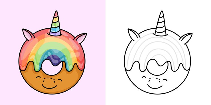 Vektör cute food clipart for coloring page and illustration. happy clip art donut.