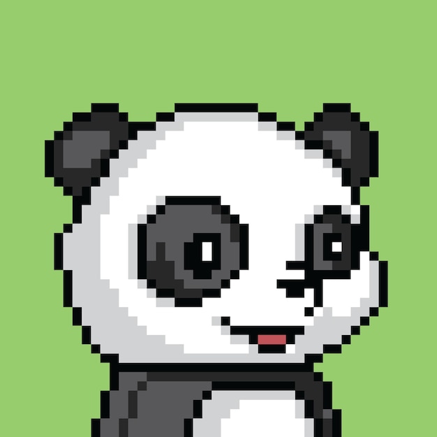 cute full body panda character in pixel art style on light green background