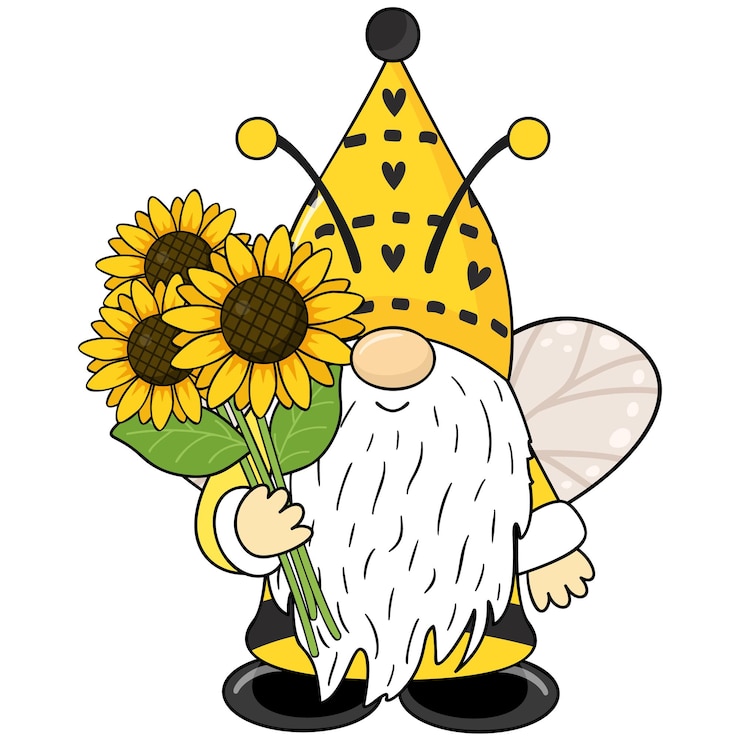 Vektör cute gnome with a bouquet of sunflowers vector illustration sunflower gnome vector illustration