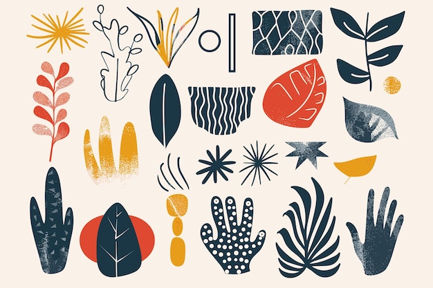 Cute Hand drawn Flowers cliparts collection Floral elements set botanical drawings of plants