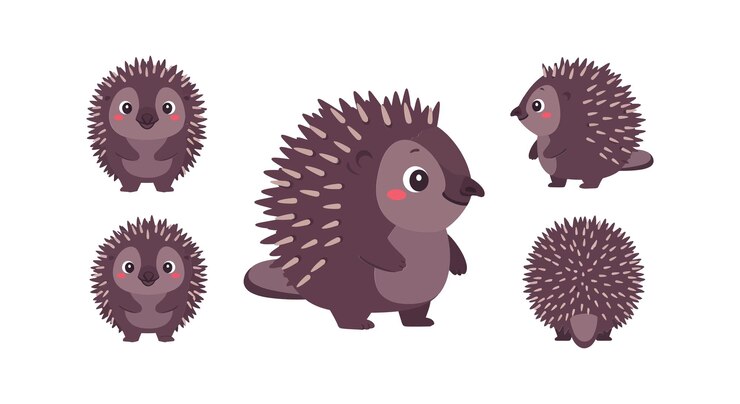 Vektör cute hedgehog character transformation in flat style vector illustration
