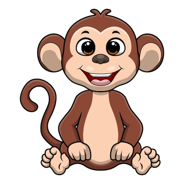 Cute little monkey cartoon on white background