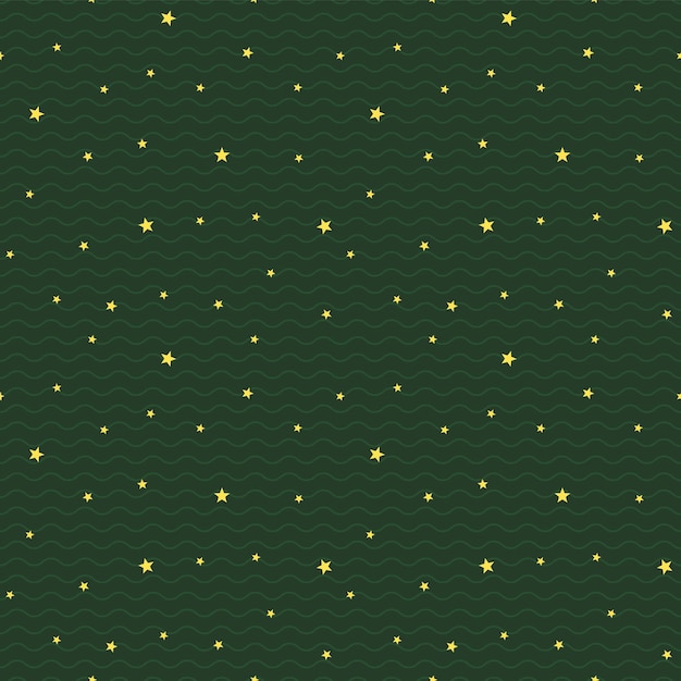 Cute little stars on the dark green background holiday Birthday New Year Christmas seamless