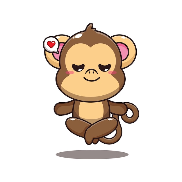 cute monkey doing meditation yoga cartoon vector illustration