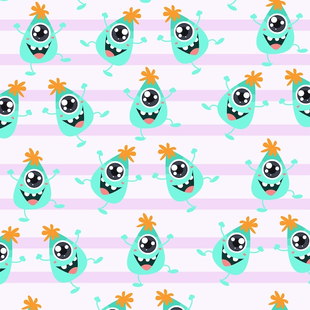 Cute monster cartoon character pattern collection suitable for textile design