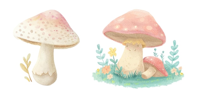 cute mushroom watercolour vector illustration 37
