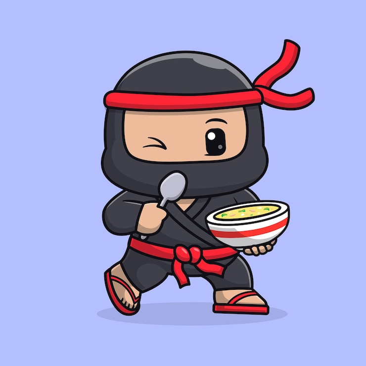 Vektor cute ninja eating soup cartoon vector icon illustration people food icon concept isolated flat