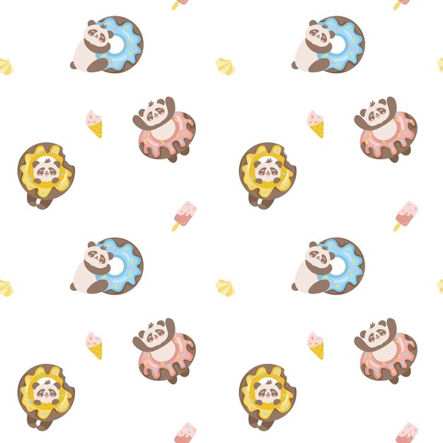 cute panda and desserts ice cream kids print seamless pattern for fabric wrapping textile