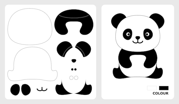 Cute Panda patterns for applique patchwork and paper crafts in cut and paste puzzle patterns