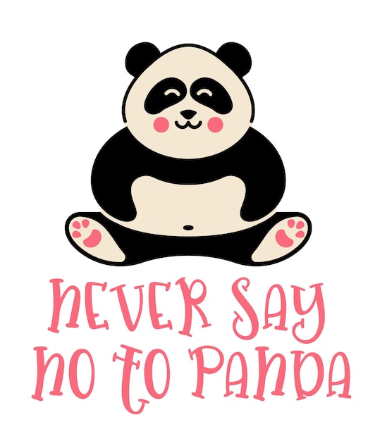 cute panda simple flat icon with a funny inscription