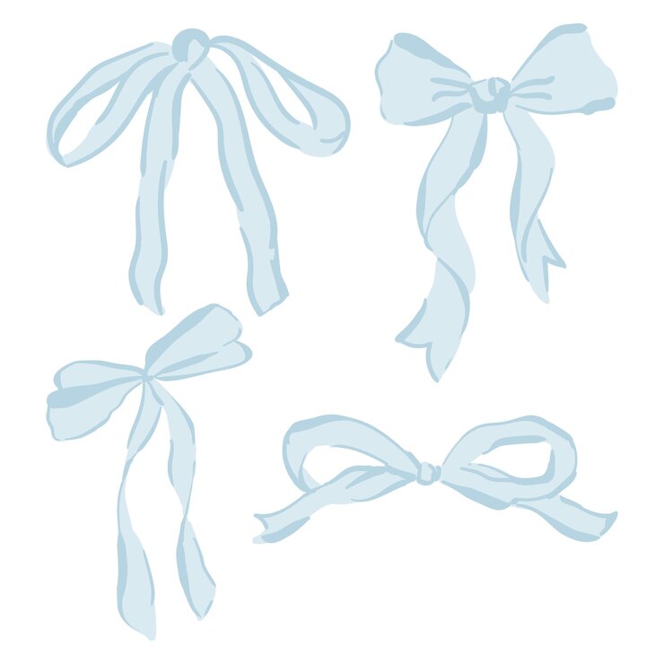 Cute pastel blue ribbon bow handdrawn illustration
