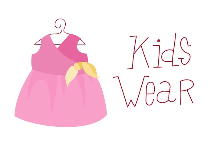 Vektör cute pink girl dress with bow. kids wear on hanger isolated on white background.