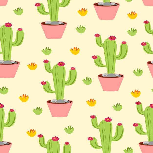 cute potted cactus seamless pattern vector