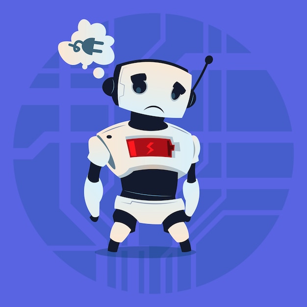 Cute Robot Tired Low Battery 