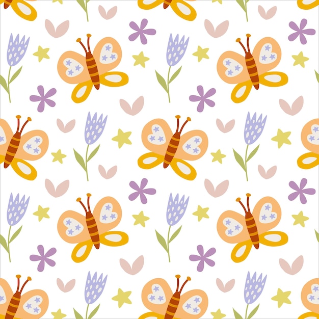 Cute seamless pattern butterflies Vector background
