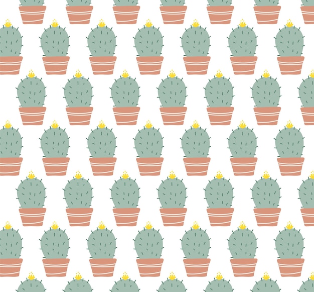 cute seamless pattern with cactus plants trendy vector prints plants in flat style