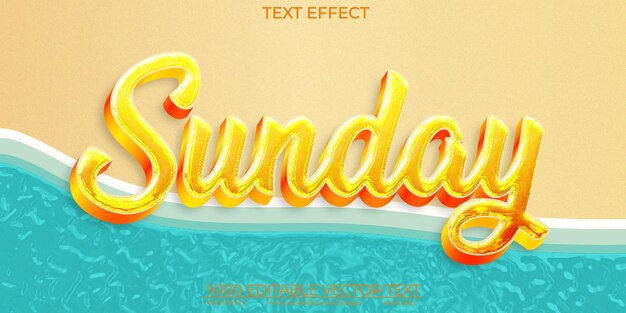 cute shiny gold and yellow sunday editable and scalable template vector text effect