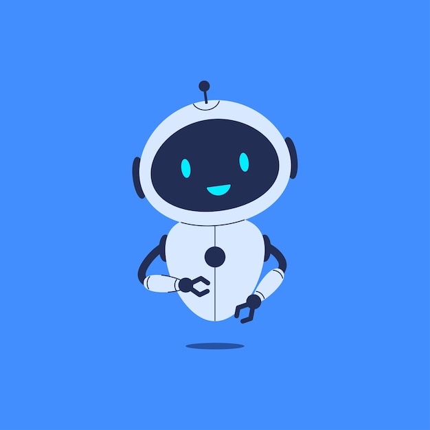 Cute smiling robot on blue background Vector illustration for tech themed designs