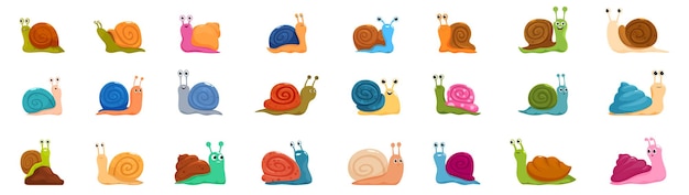 cute snail icons set set of funny snails with colorful shells crawling and smiling