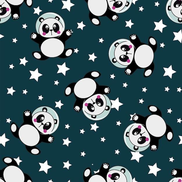 Cute Space Panda Cartoon Background Pattern Seamless