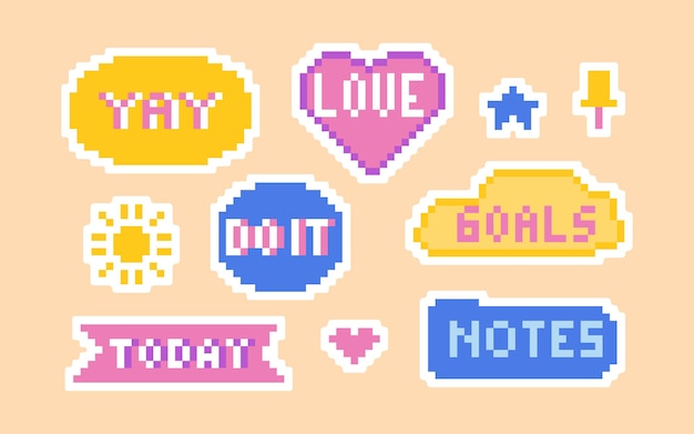 cute stickers pixel art style