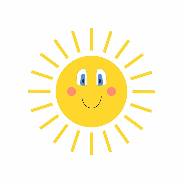 Cute sun Sunshine emoji cute smiling face Isolated funny smile vector icon on white background