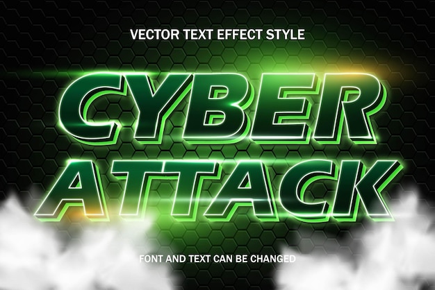 cyber attack neon light typography lettering 3d editable text effect font style template background