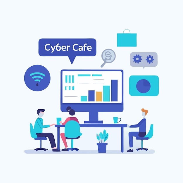 Cyber caf vector infographics resources