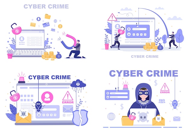 cyber crime illustration phishing stealing digital data, device system, password, and bank document from the computer