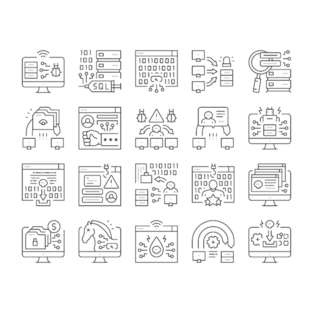 Cyber crime internet business icons set vector
