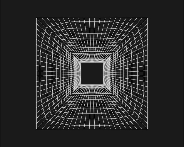 cyber grid retro punk perspective rectangular tunnel grid tunnel geometry on black background vector illustration