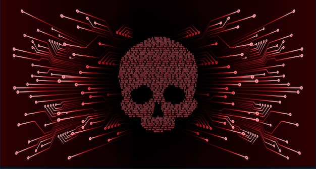 cyber hacker attack background skull vector