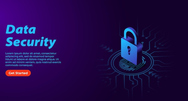 Cyber security and data protection tech background with 3D isometric padlock