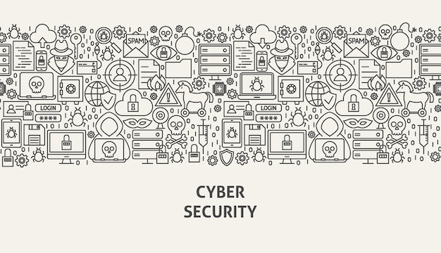 Cyber Security Banner Concept. Vector Illustration of Line Web Design.