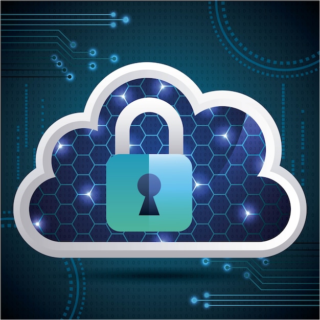 cyber security cloud hive padlock protection safety binary circuit 