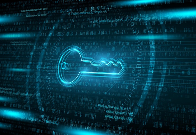 Cyber security computer data encryption and internet protection background with stream of binary data code and digital key Personal information safety digital data secure access with password key