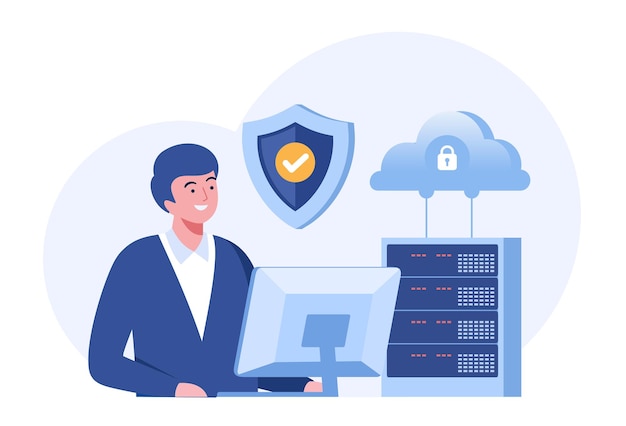 Cyber security Data protection metaphors set Database cyber security control protection of computer services Vector isolated concept illustrations