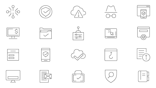 cyber security editable line icons set data protection spam secure security antivirus password